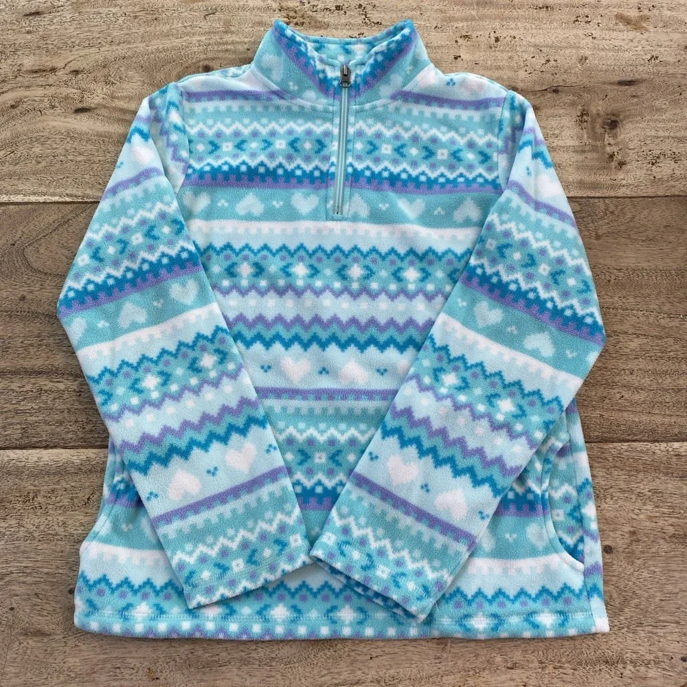 The Children's Place Girls Fleece Pullover Heart Print Half Zip Size X L (14)